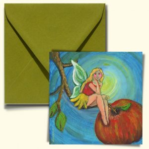 kaart autum fairy apple met luxe enveloppe mosgroen